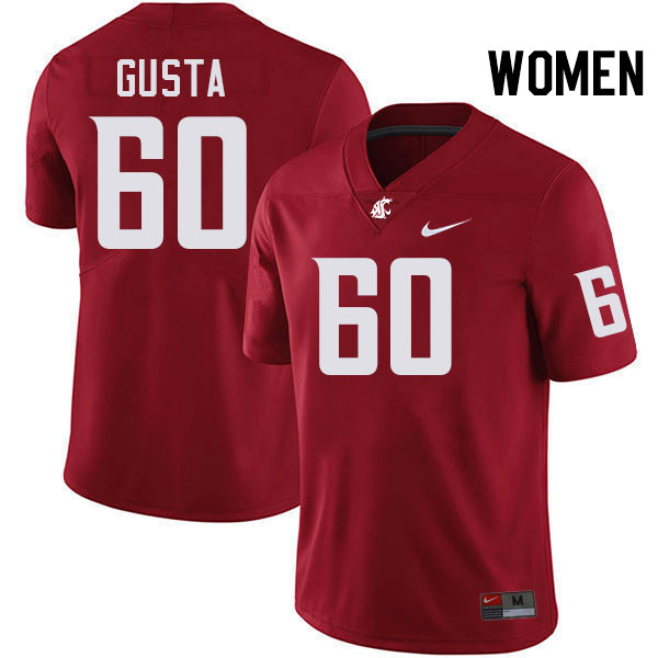 Women #60 David Gusta Washington State Cougars College Football Jerseys Stitched-Crimson